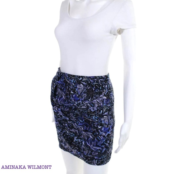 AMINAKA WILMONT Blue/Purple Drape Pleat Mini Skirt - Picture 2 of 6